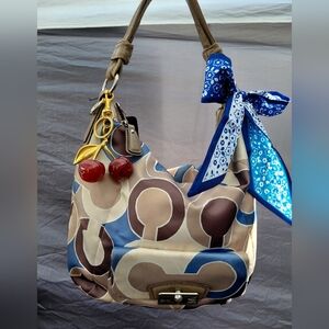 Stylish Coach Bag with Blue Accents With Matching Scarf And Big Cherry Charm